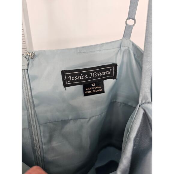 Jessica Howard Womens 12 Midi Length Formal Dress Light Blue Tiered Rhinestone - Picture 4 of 5